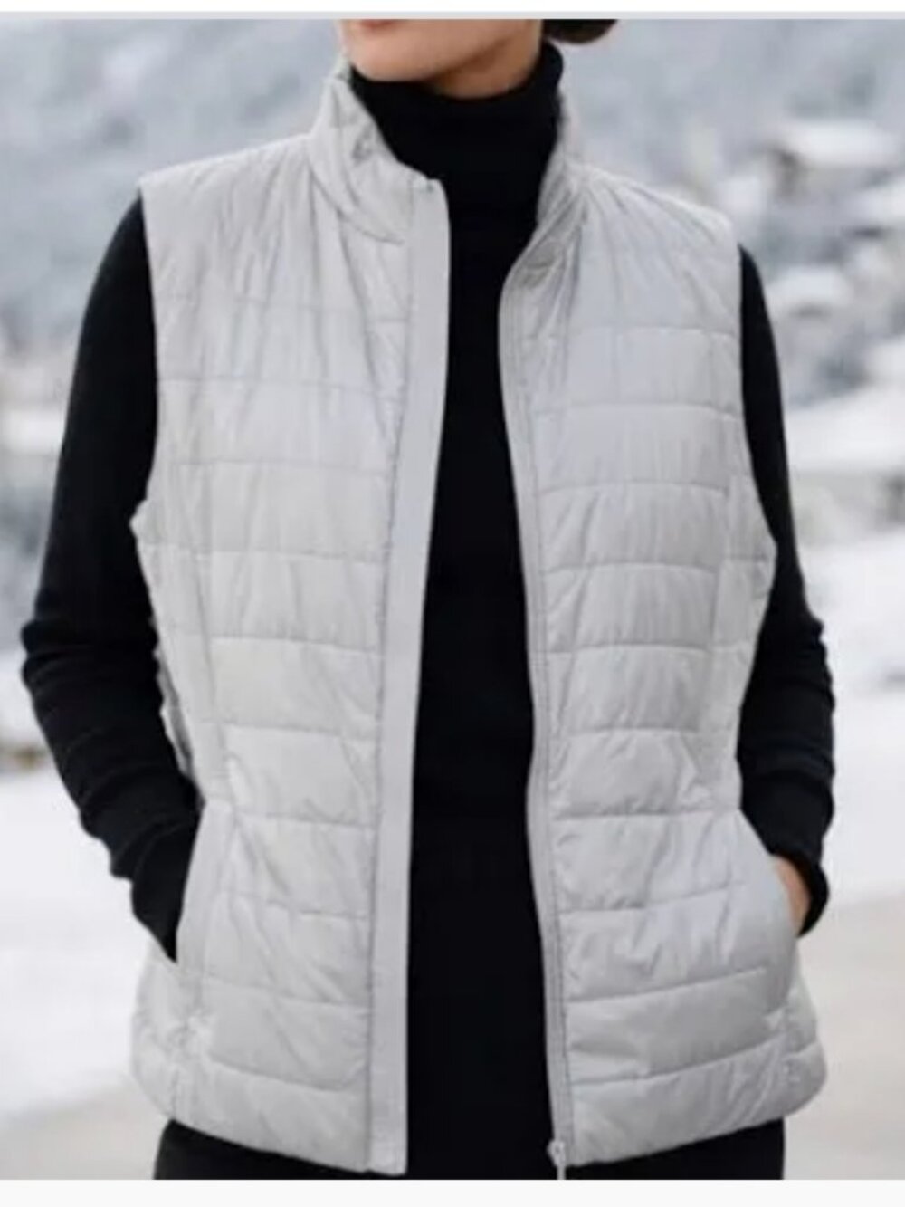 Lafayette 148 Grey Puffer Vest With Silk Back And Pockets SIZE LARGE